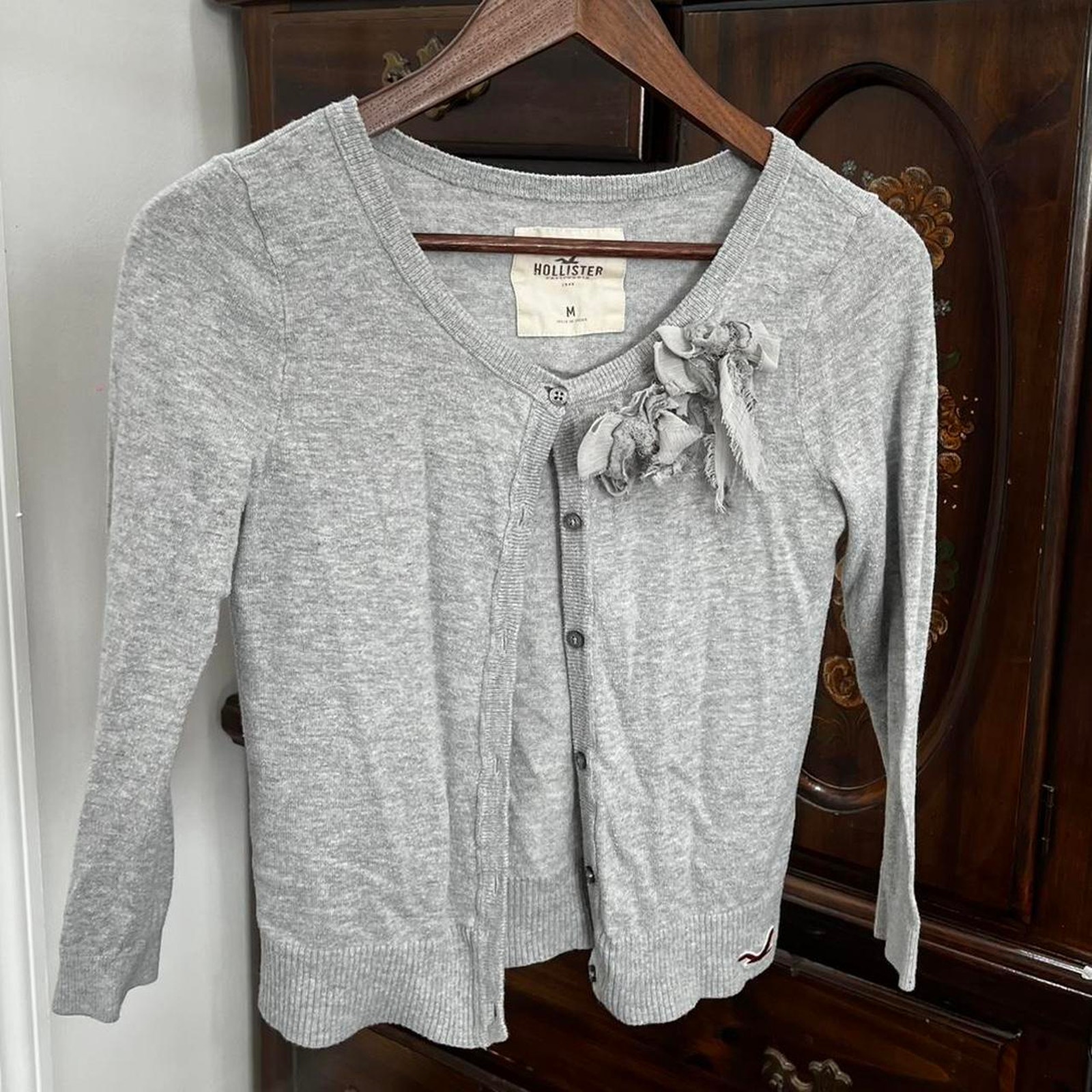 Hollister Grey Cardigan With Flower — image 2 of 4